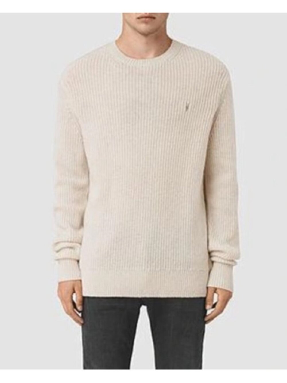 All Saints Lymore Ramskull Merino Wool Blend Crewneck Knit Sweater / Ecru
